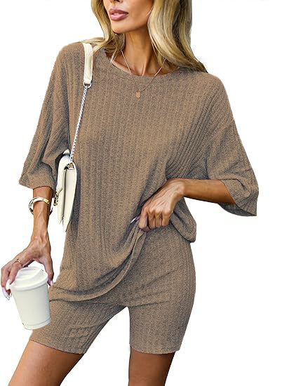 🔥Ribbed Knit T-shirt Shorts Lounge Sets (BUY 2 FREE SHIPPING)