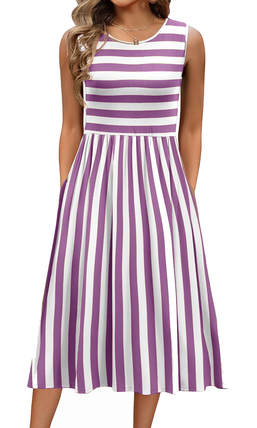 ✨Women's Summer Striped Tank Midi Dress with Pockets