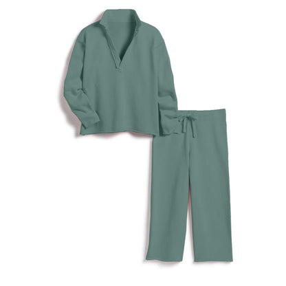 Women's V Neck Pullover Sweatshirts Wide Leg Pants Set