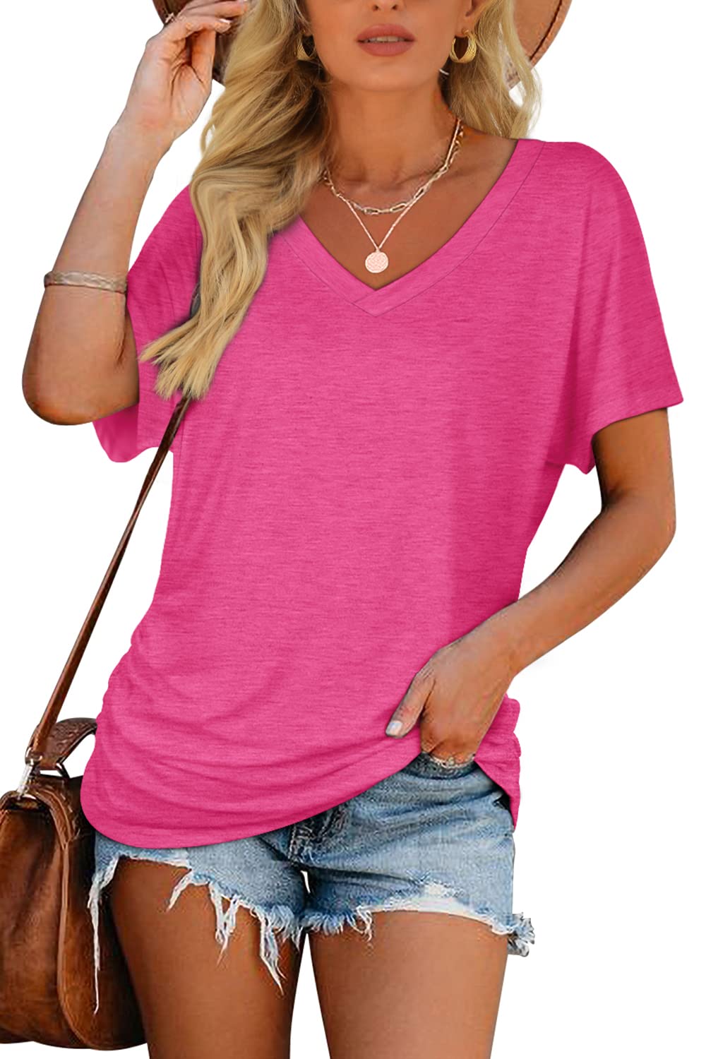 ✨Women's Short Sleeve V Neck Dolman Tops with Side Shirring