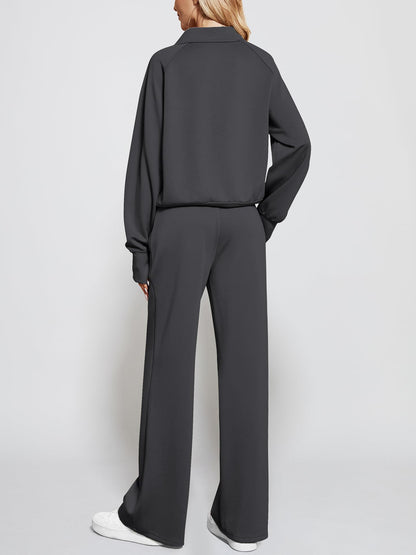 Women's Oversized Half Zip Wide Leg 2 Piece Outfits Lounge Set