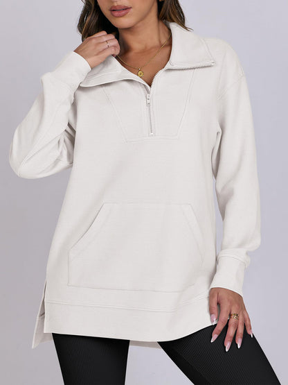 Women's Oversized High Neck Half Zip Knit Sweatshirt