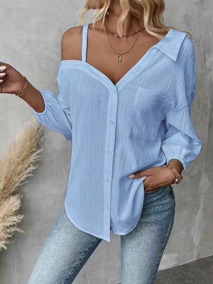 Women's Asymmetric Collar Drop Shoulder Loose Casual Shirt