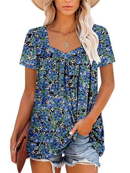 ✨Women's Summer Pleated Printed Short-Sleeves