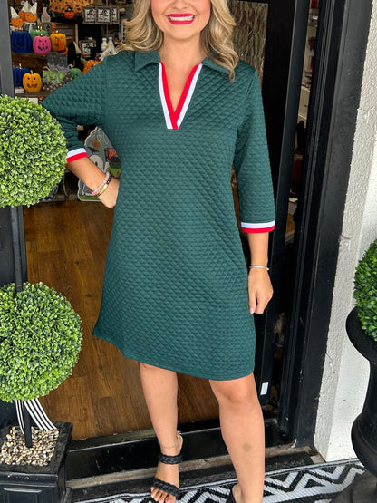 Textured Contrasting V-neck Dress (Buy 2 Free Shipping)