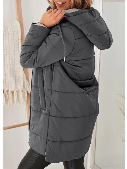 Women Hooded Drawstring Mid Puffer Coat