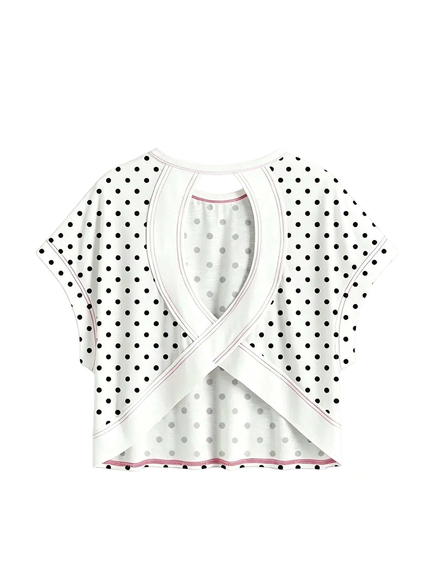 Polka Dot & Striped Cross Back Cutout Cropped Tee