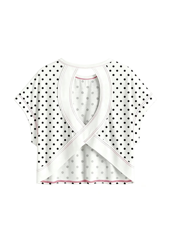 Polka Dot & Striped Cross Back Cutout Cropped Tee