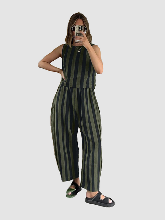 Striped Sleeveless Top & Wide Leg Pants Two Piece Set