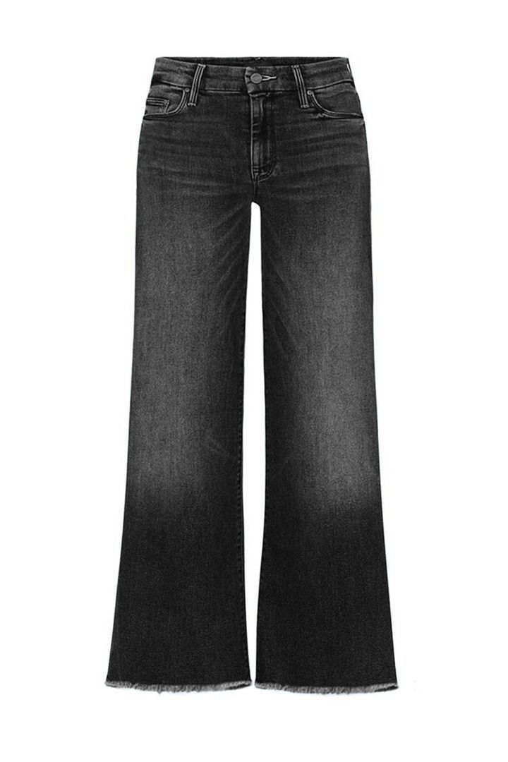 Washed Raw Hem Mid Waist Straight Leg Jeans