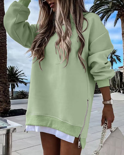 ✨Trend Women’s Long Sleeve Pullover Sweatshirt Zipper Slit Casual Dress