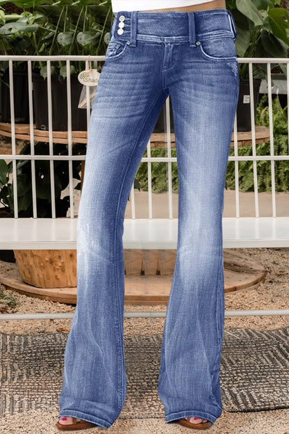 Vintage Button Mid Rise Flared Jeans