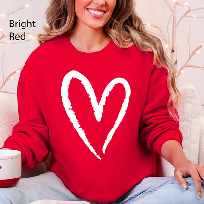 Womens Valentine Day Heart Print Crew Neck Sweatshirt