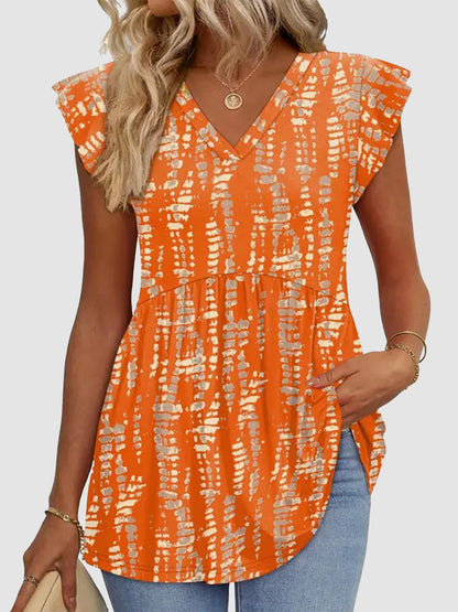 Women's Floral V-Neck Ruffle Sleeve Babydoll Blouse
