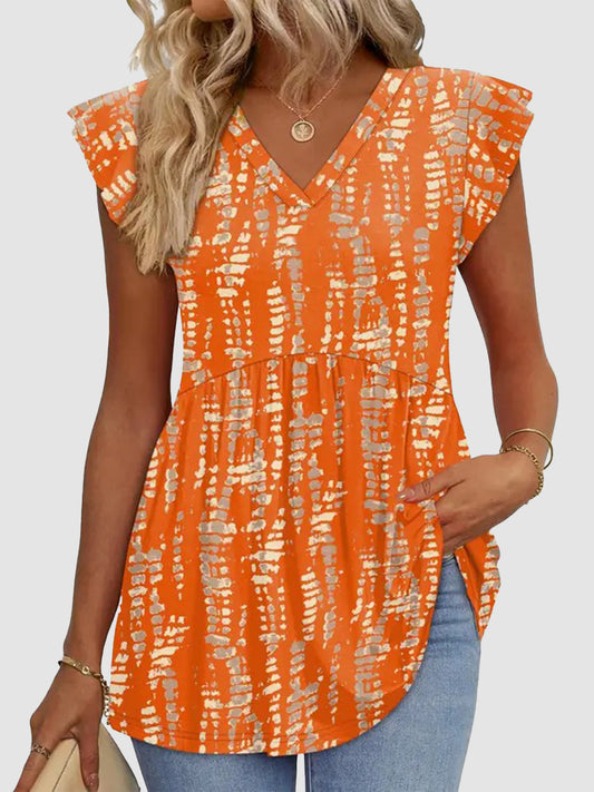 Women's Floral V-Neck Ruffle Sleeve Babydoll Blouse