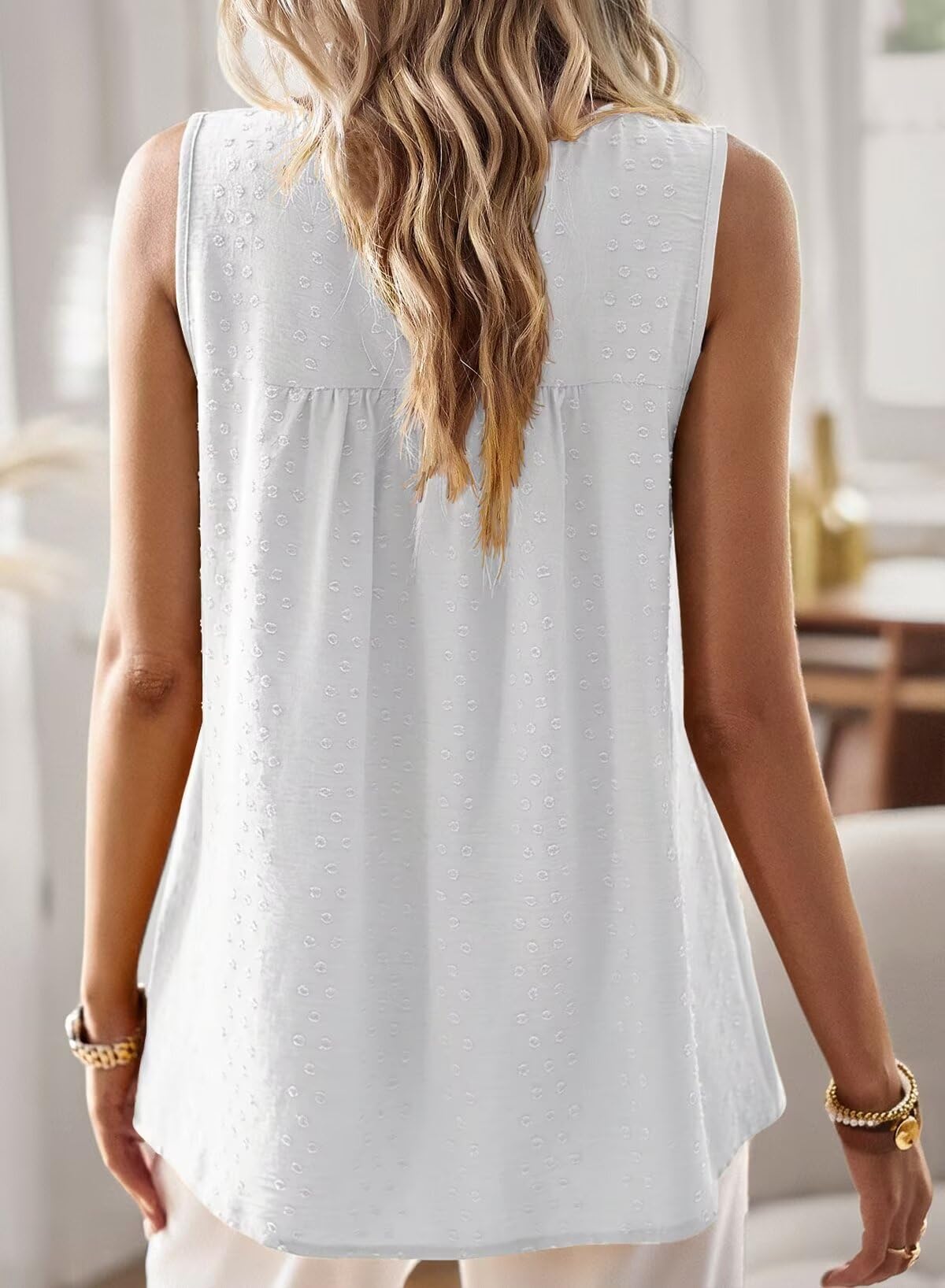 Womens Crewneck Sleeveless Flowy Lace Hem Tank Tops