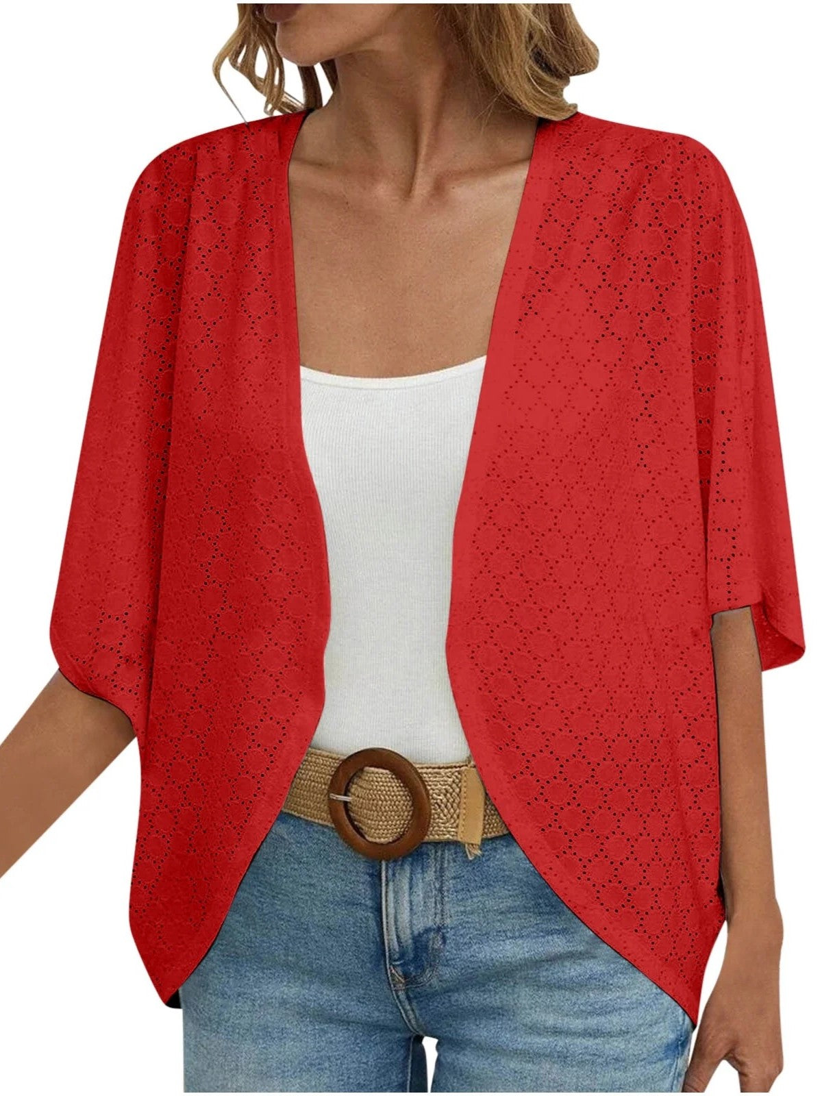 HOT SALE Women's Casual Lightweight Half Sleeve Hollow Cardigan