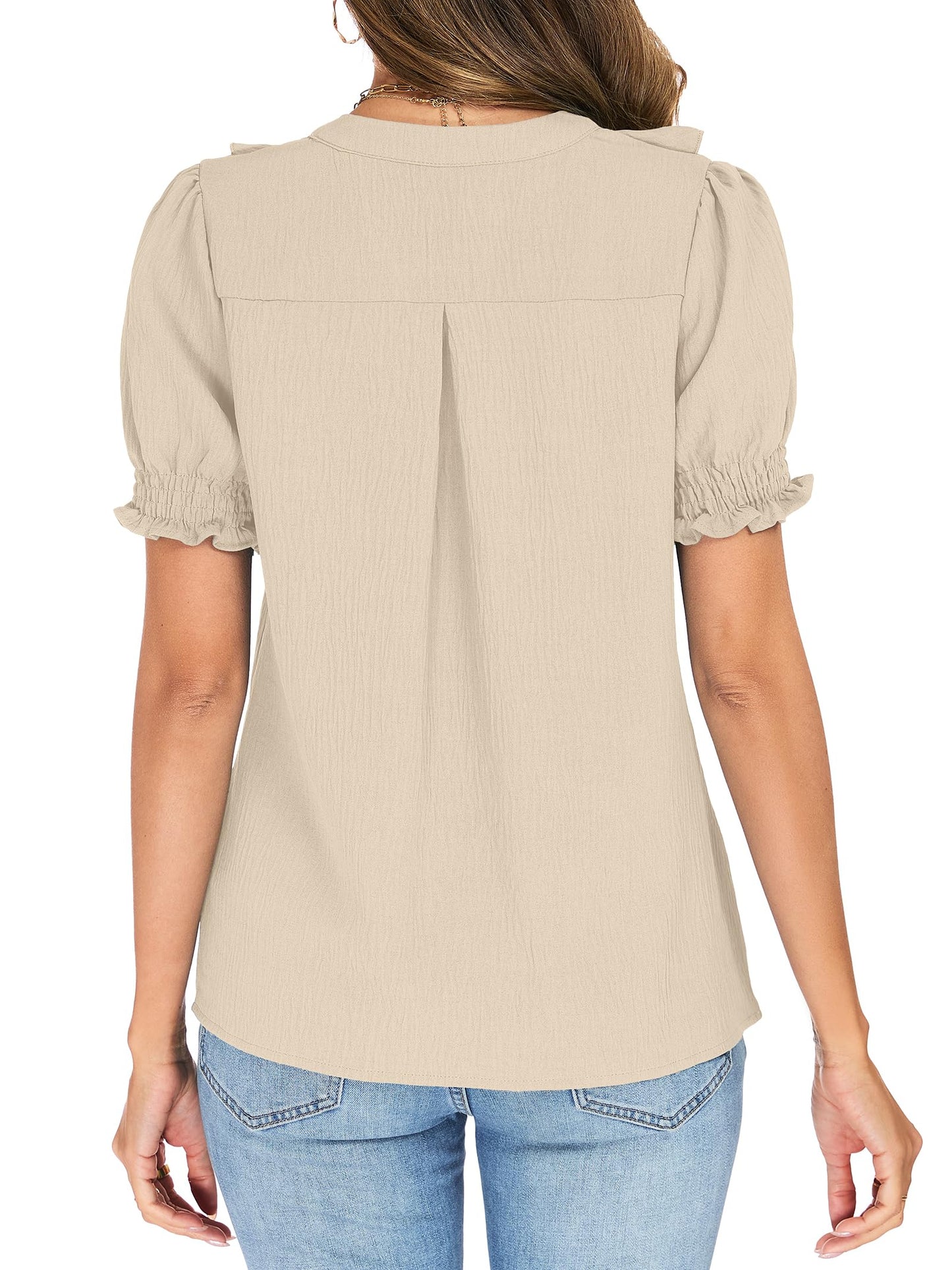 Womens Blouses Dressy Casual Puff Sleeve V Neck Ruffle Tops