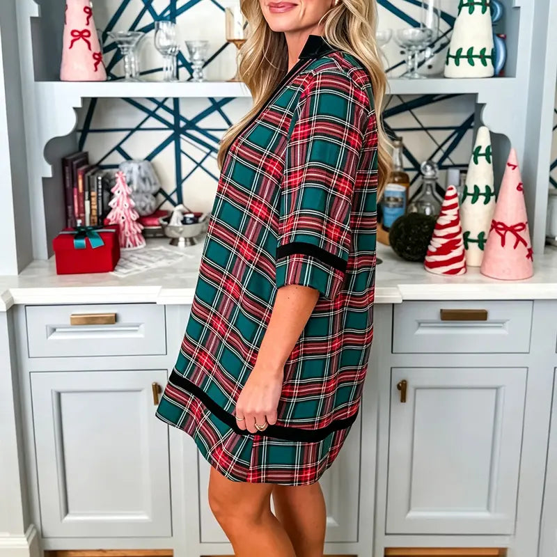 Women's Red Green Tartan Plaid Mini Dress