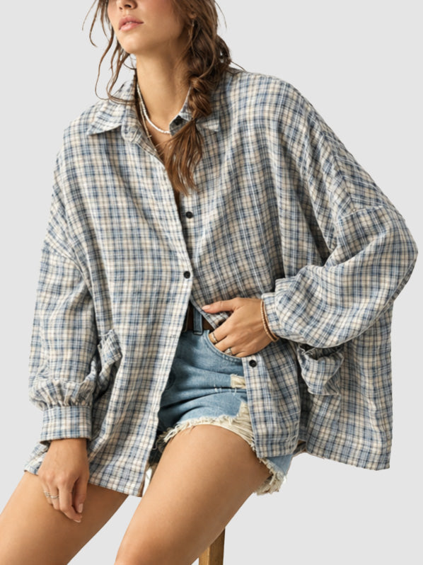 Women's  Plaid Oversized Long Sleeve Shirt