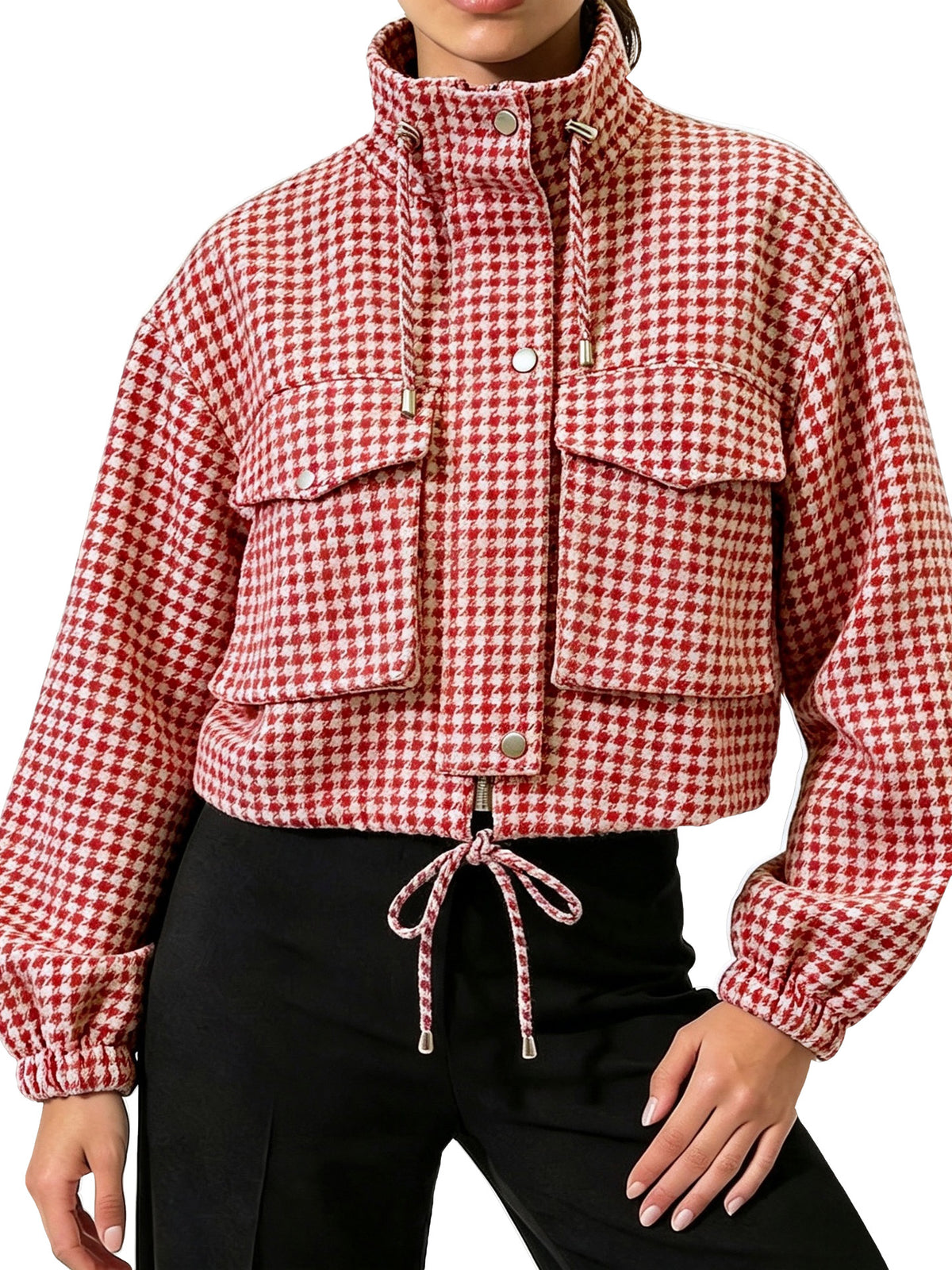Retro Plaid Stand Collar Short Jacket