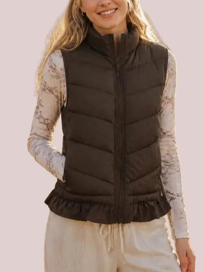 Women's Ruffle Hem Puffer Vest