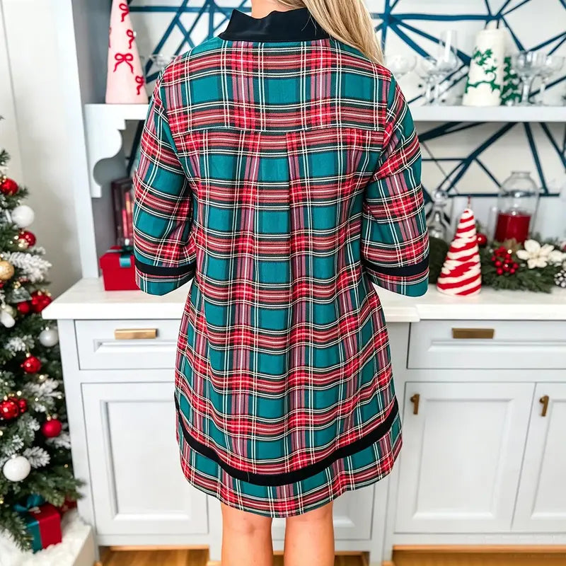 Women's Red Green Tartan Plaid Mini Dress