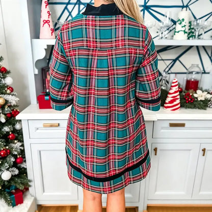 Women's Red Green Tartan Plaid Mini Dress