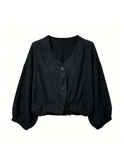 Cropped Sheer Sun Protection Long Sleeve Cardigan V Neck Casual Cover Up