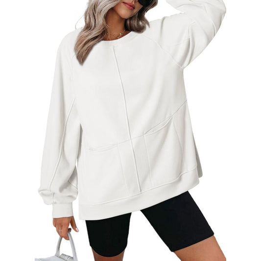 Women's Oversized Crewneck Long Sleeve Shirts Solid Color Pullover
