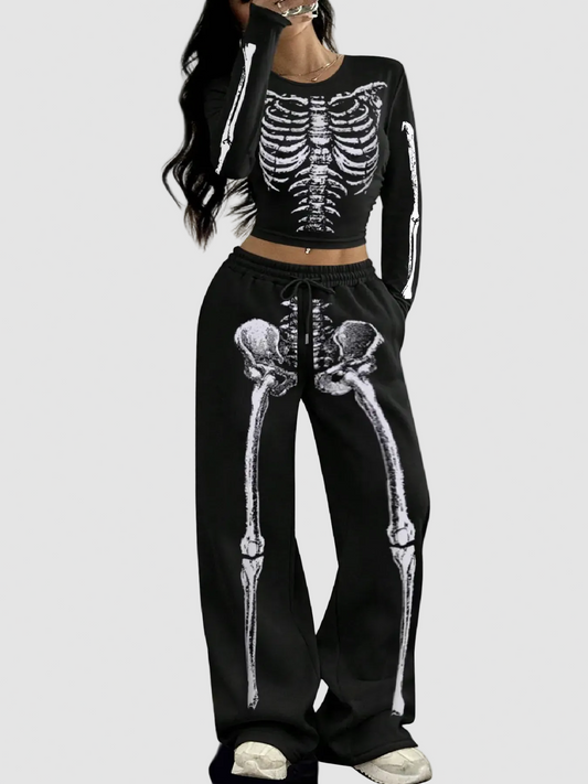 Halloween Skeleton Print Two Piece Matching Set