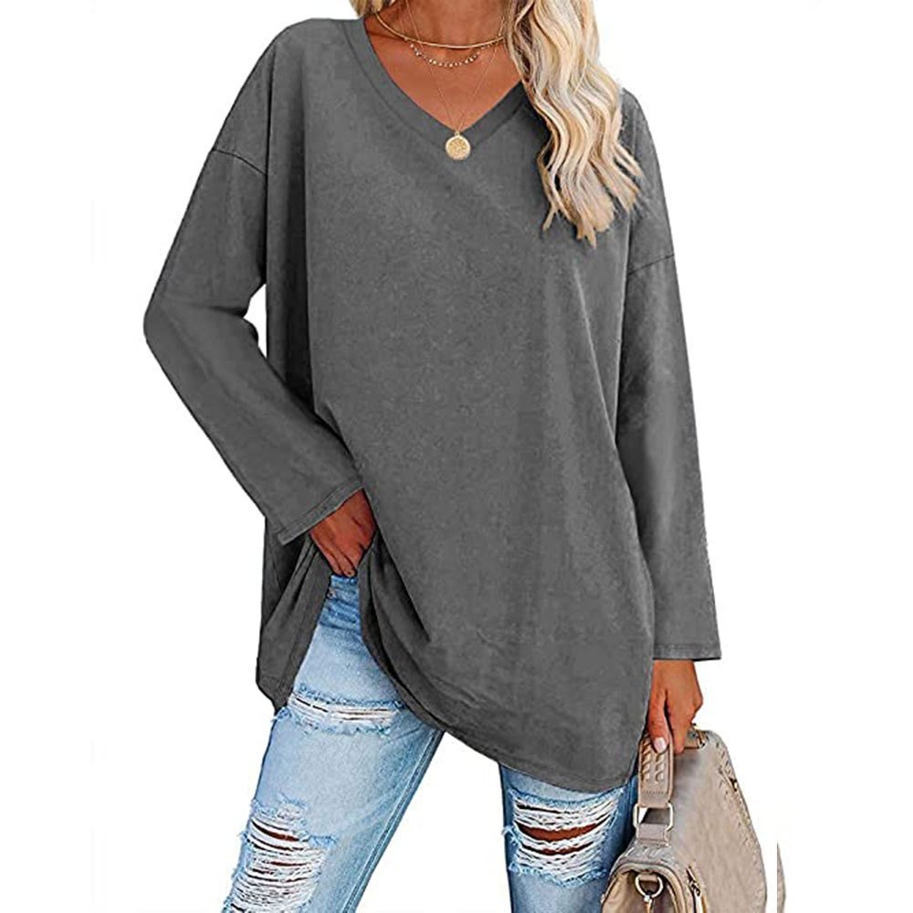 Women's Loose Long Sleeve Fashion V-neck Top