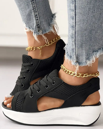 💖Hot Sale - 48% OFF🎁CONTRAST PANELED CUTOUT LACE-UP MUFFIN SANDALS