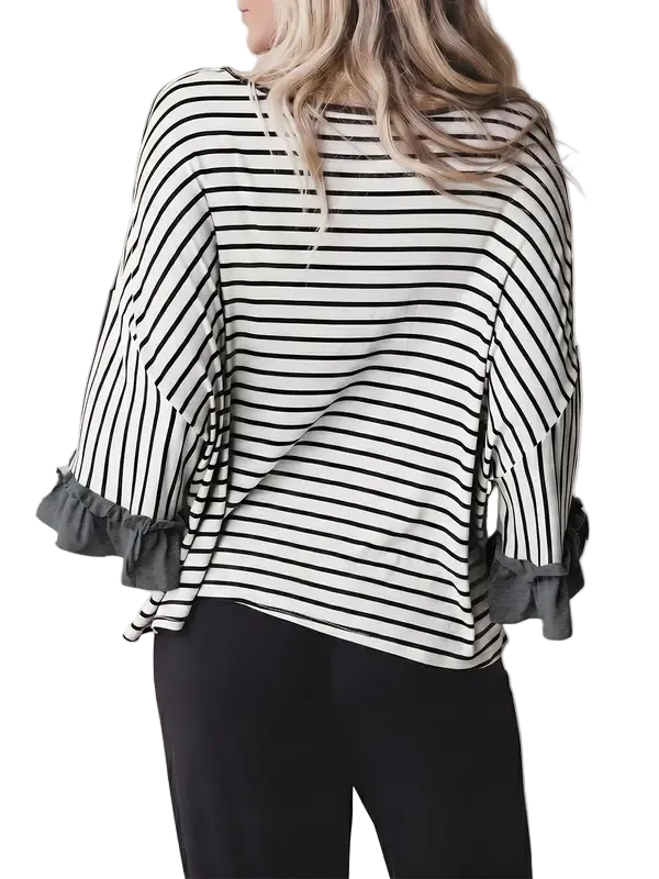 Striped V Neck Ruffle Two Piece Set