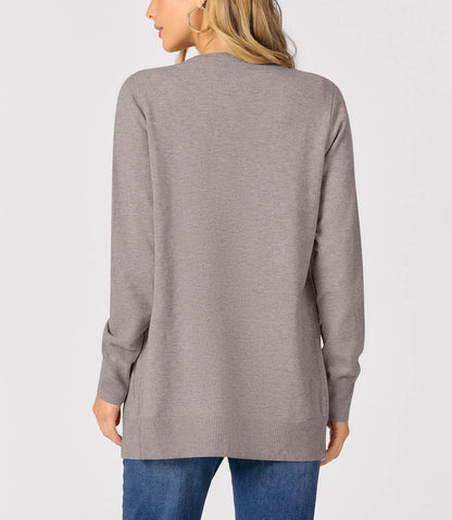 Women Round Neck Long Sleeve Button Front Knit Cardigan with Pockets