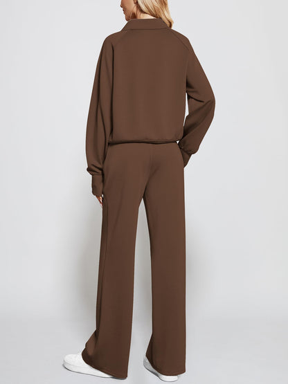 Women's Oversized Half Zip Wide Leg 2 Piece Outfits Lounge Set