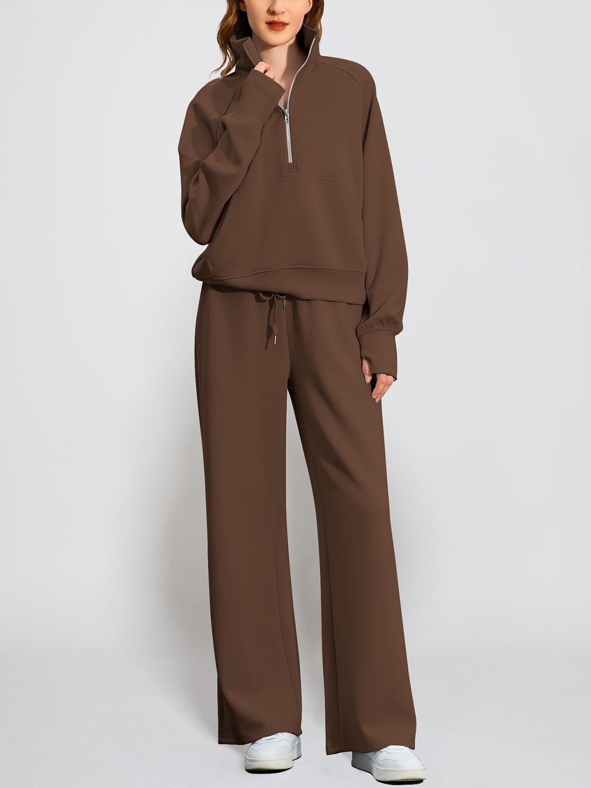 Women's Oversized Half Zip Wide Leg 2 Piece Outfits Lounge Set