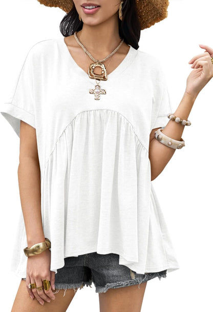 Womens Summer Peplum Tops Oversized Babydoll