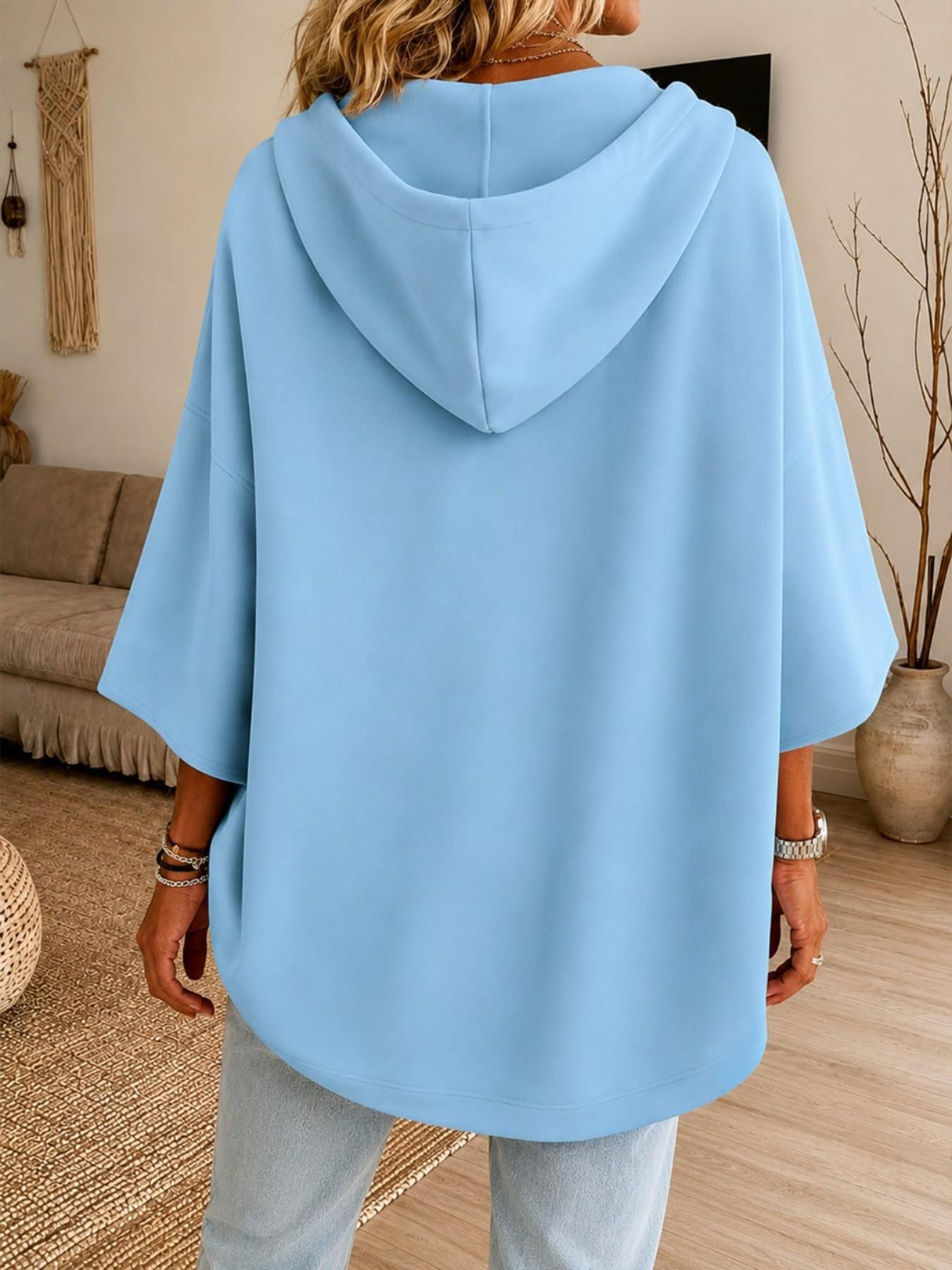 Women Plus‑Size Solid Oversized Half‑Sleeve Hoodie
