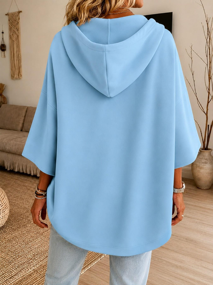 Women Plus‑Size Solid Oversized Half‑Sleeve Hoodie