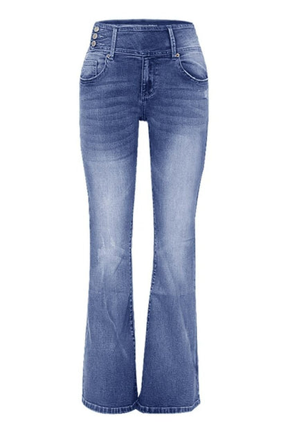 Vintage Button Mid Rise Flared Jeans