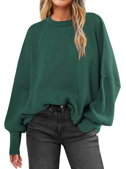 Women Oversized Side Slit Ribbed Knit Pullover Sweaters Top