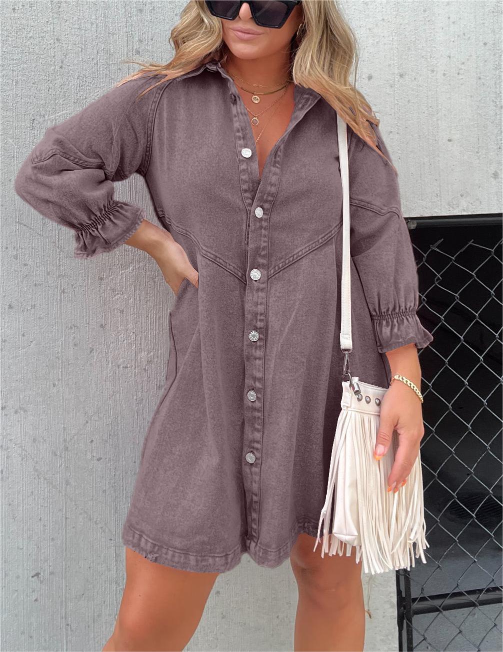 ⏰Hot Sale-Washed Denim Puff Sleeve Dress