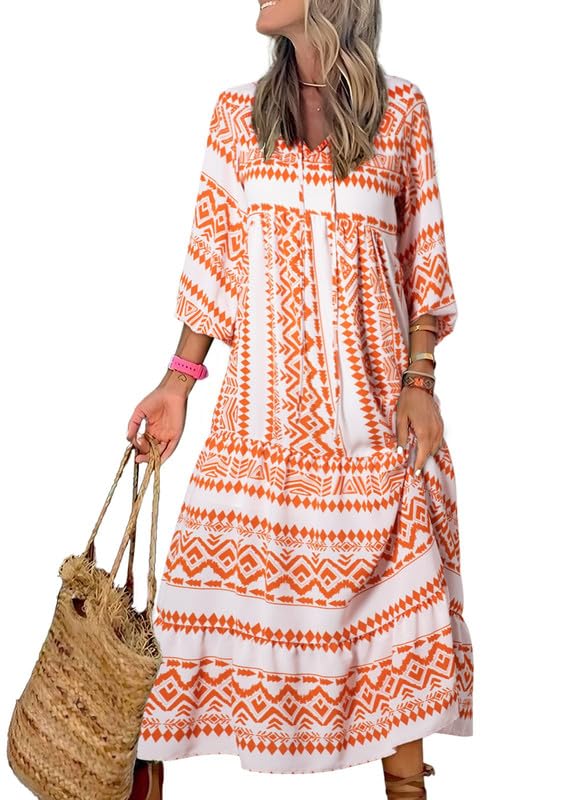 ✨Women's Puff Sleeve Floral Boho Maxi Dress