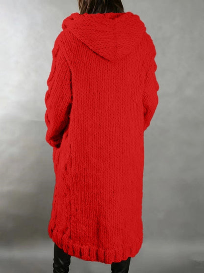 Women’s Hooded Cable Knit Long Cardigan