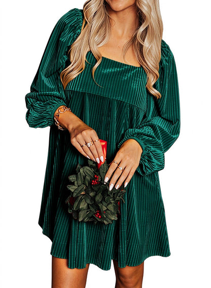 ⏰Hot Sale- Women's Tie Back Square Neck Velvet Babydoll Dress with Pockets