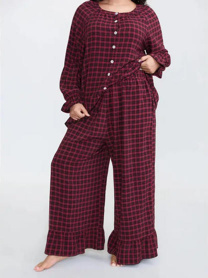 Christmas Gingham Ruffled Two Piece Set
