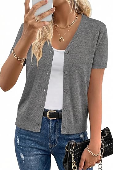 Hot Sale-Women's Short Sleeve Wool Blend Cardigan