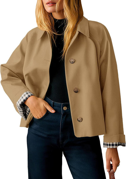 Womens Cropped Trench Coat Lightweight  Jacket Fall Windbreaker  Outerwear