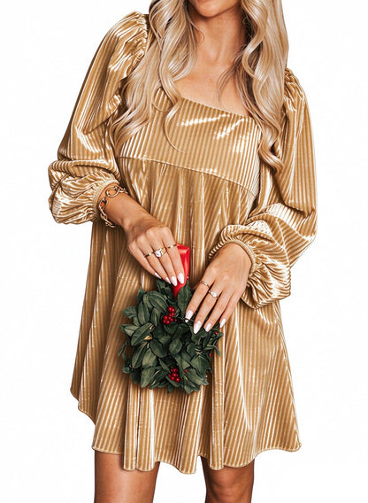 ⏰Hot Sale- Women's Tie Back Square Neck Velvet Babydoll Dress with Pockets